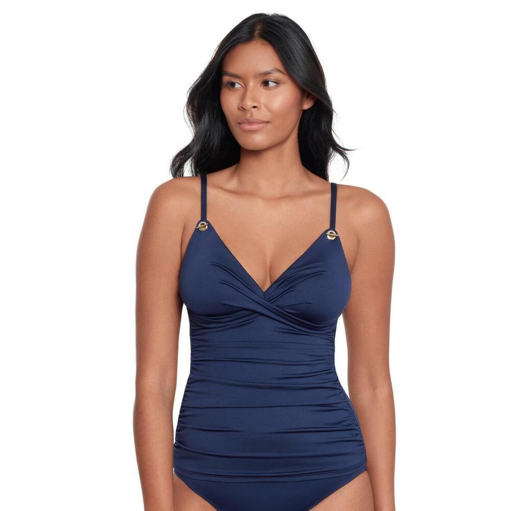 NWT Lauren Ralph Lauren Women's Toggle-Trim Navy Tankini Top Size 10
